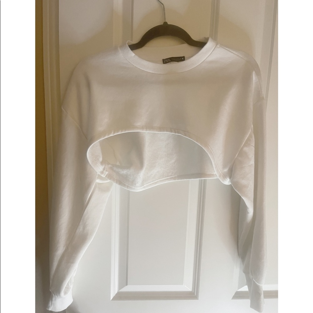 Zara Cropped Sweatshirt Arm Warmer Top